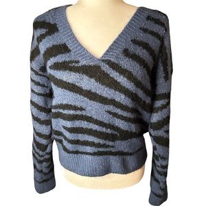 Pink black and blue zebra print sweater , size medium